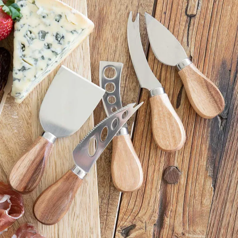 Acacia Wood 5 Piece Cheese Knife Set