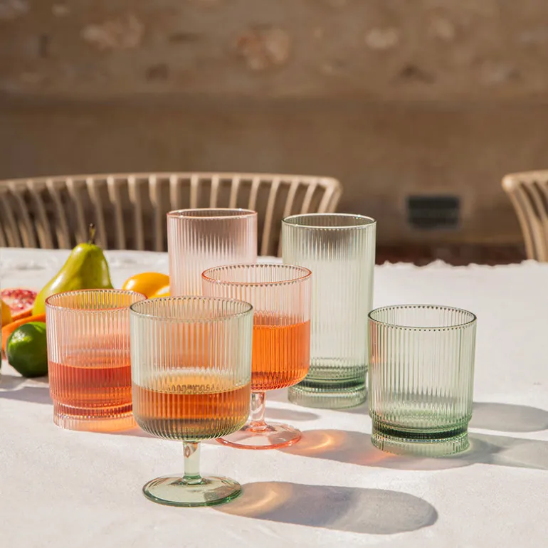 Acrylic Green Ribbed Hi Ball Glass