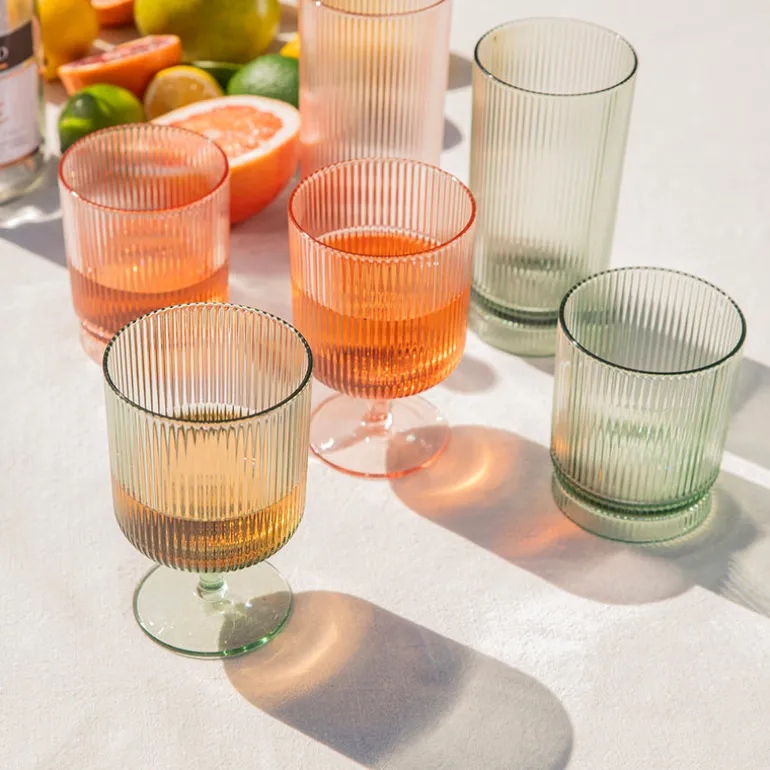 Acrylic Green Ribbed Wine Glass