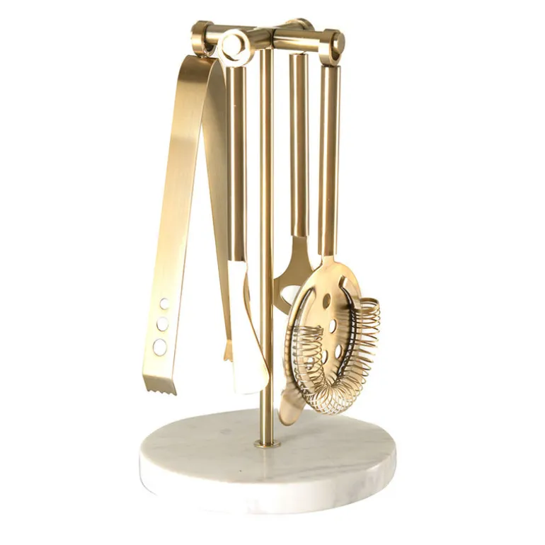 Bar Tool Set - Gold Stainless Steel with Marble Base