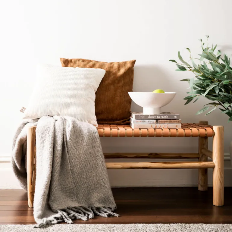 BENCH Wood with Leather Weave 110x45cm