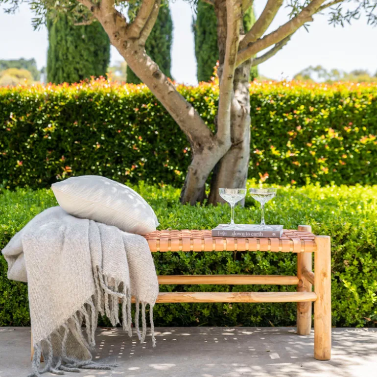 BENCH Wood with Leather Weave 110x45cm