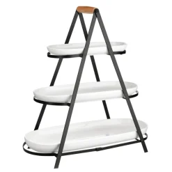 Black 3 Tier Serving Stand with White Platters