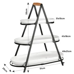 Black 3 Tier Serving Stand with White Platters