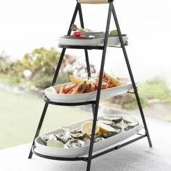 Black 3 Tier Serving Stand with White Platters