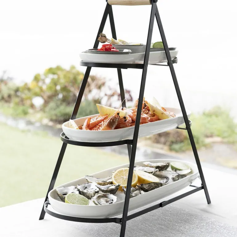 Black 3 Tier Serving Stand with White Platters