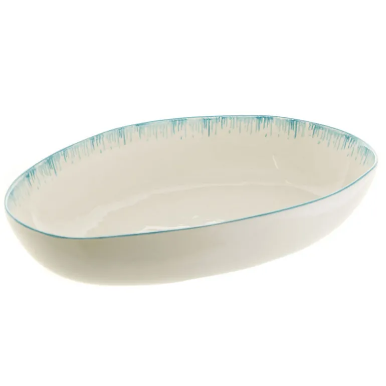 Bowl Oval Ceramic Aqua Drip