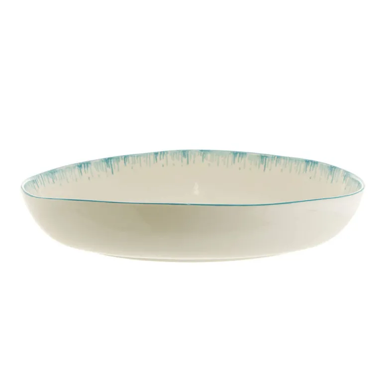 Bowl Oval Ceramic Aqua Drip