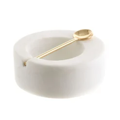 BOWL Round White Marble with Spoon 10cm