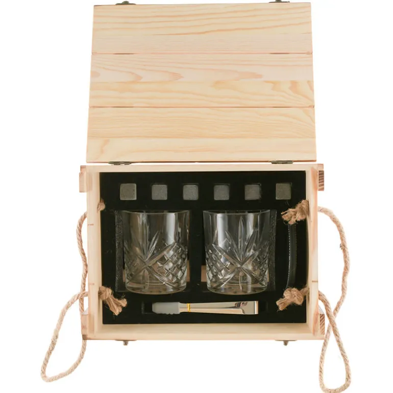 Boxed Whiskey Set - Glasses with Coasters & Ice Stones