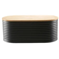 Bread Bin - Black Metal with Bamboo Lid
