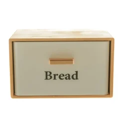 Bread Bin - White Metal with Bamboo Cover