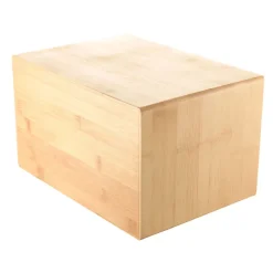 Bread Bin - White Metal with Bamboo Cover