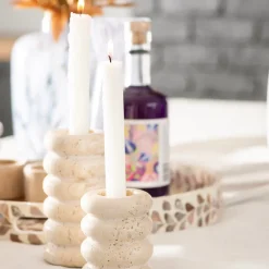 Candle Holder Beige Travertine 15cm