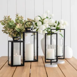 Candle Holder Glass & Black Metal 34cm