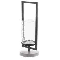 Candle Holder Glass & Black Metal 34cm