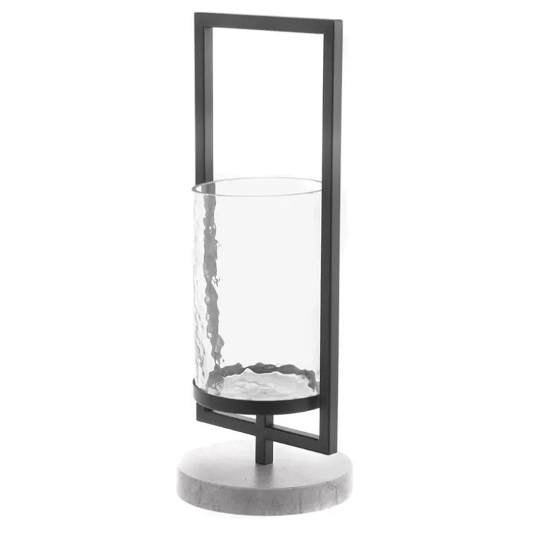 Candle Holder Glass & Black Metal 34cm