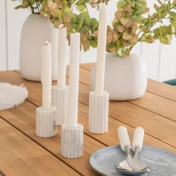 Candle Holder Ribbed White Marble 10cm