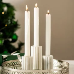 Candle Holder Ribbed White Marble 10cm