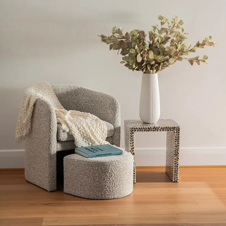 Chair & Stool Boucle White on Charcoal