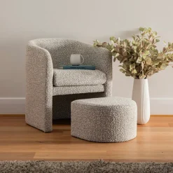 Chair & Stool Boucle White on Charcoal