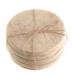 COASTER Round Beige Travertine Set/4