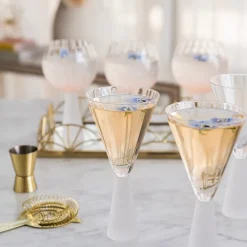 Cocktail Glass Ribbed V Shape with Heavy Base