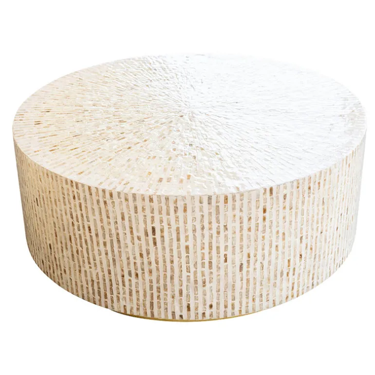 Coffee Table Capiz Inlay Pearl Stripe & Gold Base