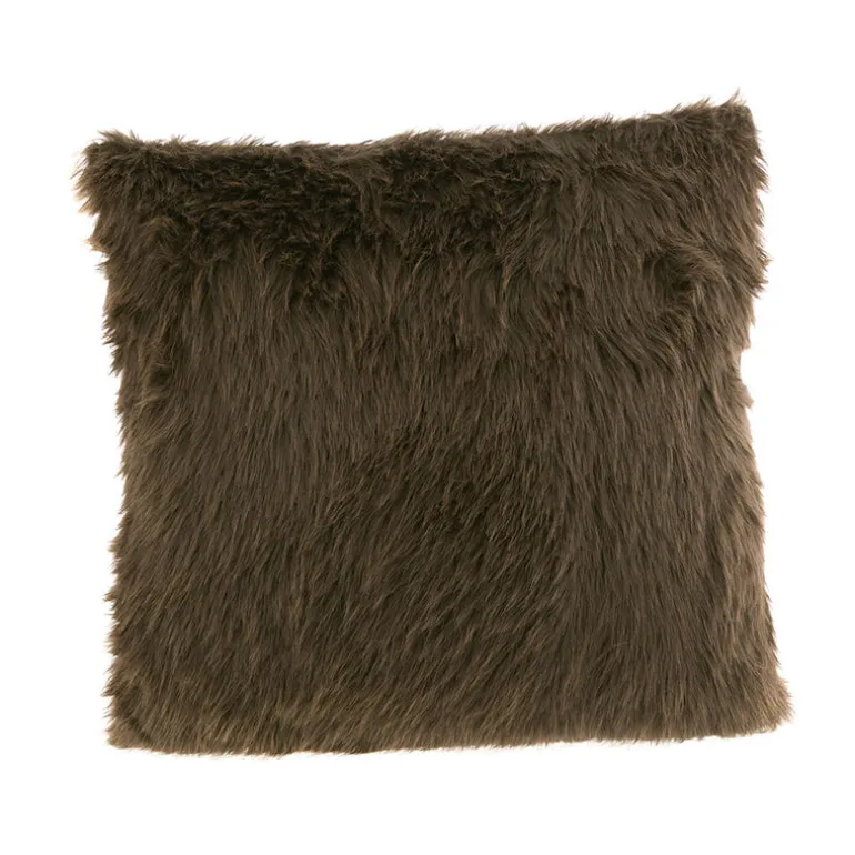 Cushion Faux Fur Chocolate with Velvet Back