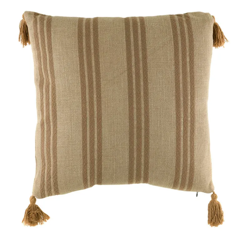 Cushion Jacquard Florals with Camel Tassels