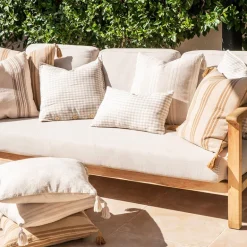 Cushion Jacquard Florals with Camel Tassels