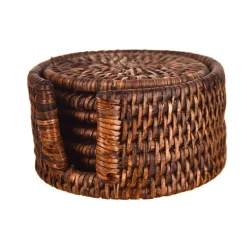 Dark Brown Rattan Coaster Set/6