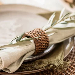 Dark Brown Rattan Napkin Ring Set/4