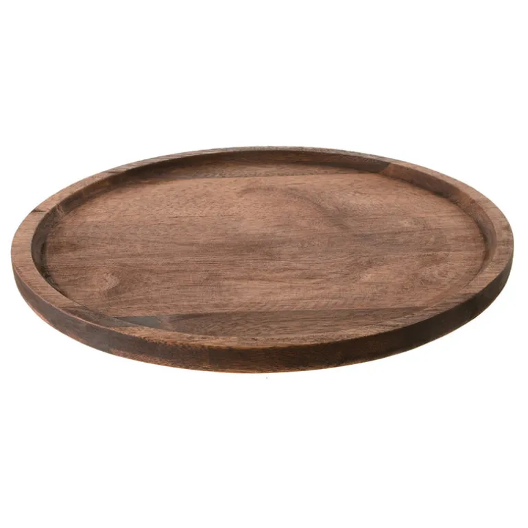 Dark Brown Round Acacia Wood Tray