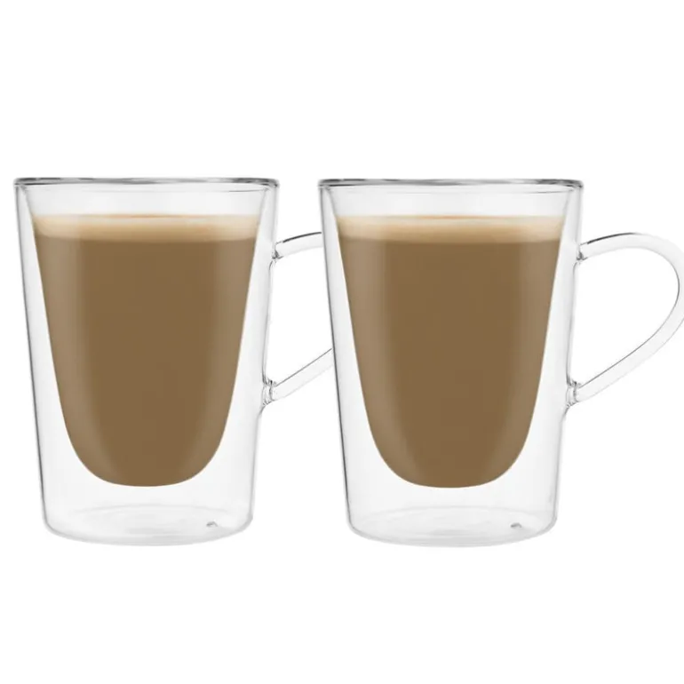 Double Wall Coffee Glass with Handle Set