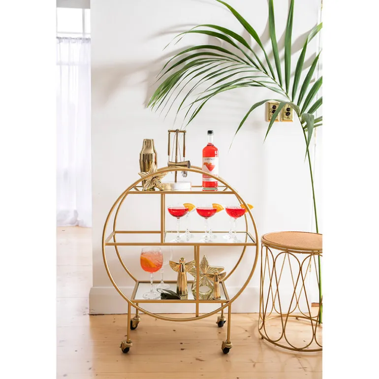 Drinks Trolley Iron Round Matte Gold