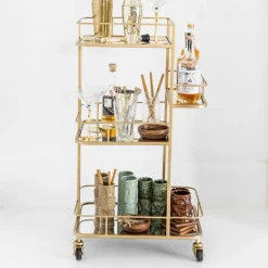 Drinks Trolley Iron Tall Round Matte Gold