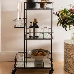Drinks Trolley Tall Iron Round Matte Black