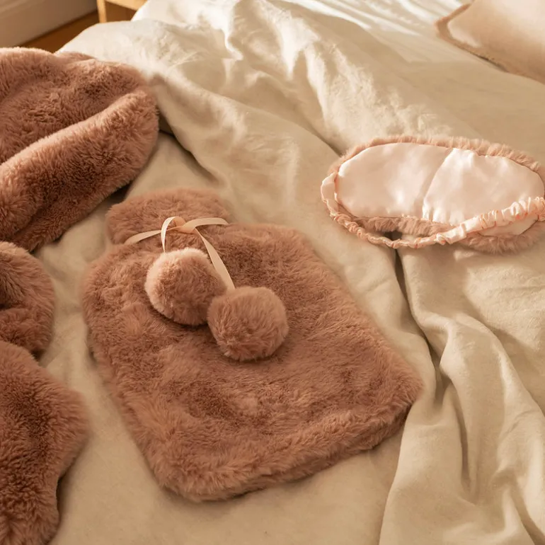 Dusty Rose Faux Rabbit Fur Eye Mask with Satin Back