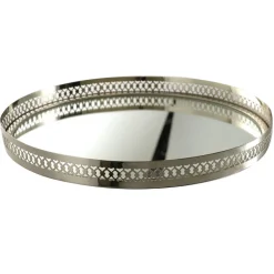Filigree Tray Round Etched Nickel 40cm