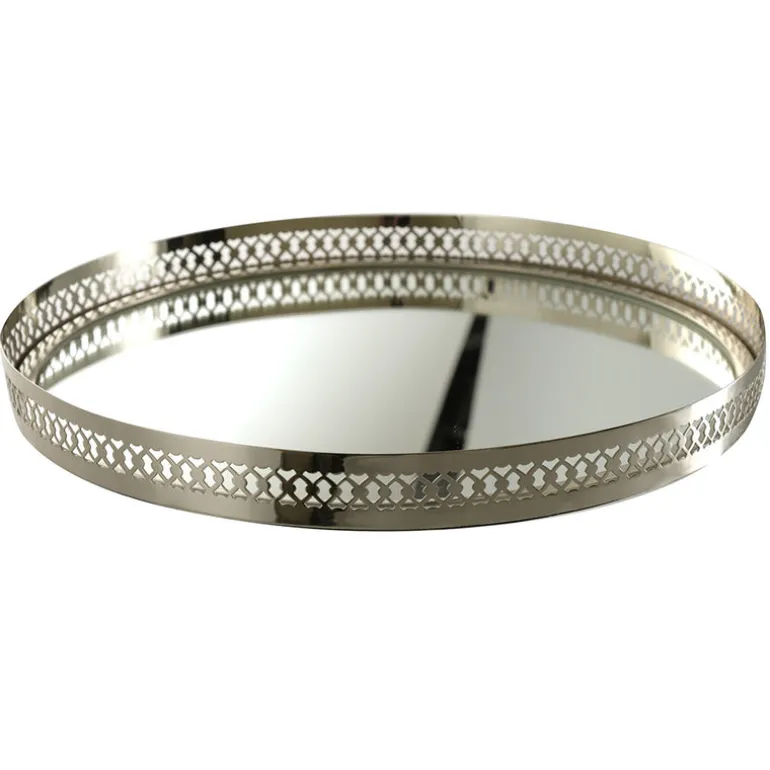 Filigree Tray Round Etched Nickel 40cm