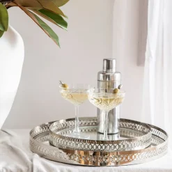 Filigree Tray Round Etched Nickel 30cm