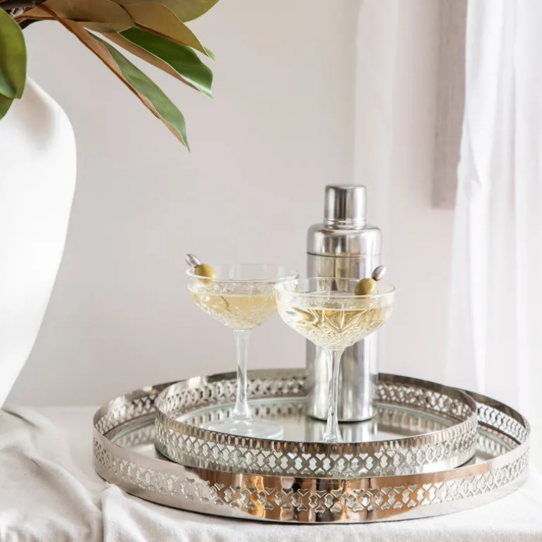 Filigree Tray Round Etched Nickel 40cm