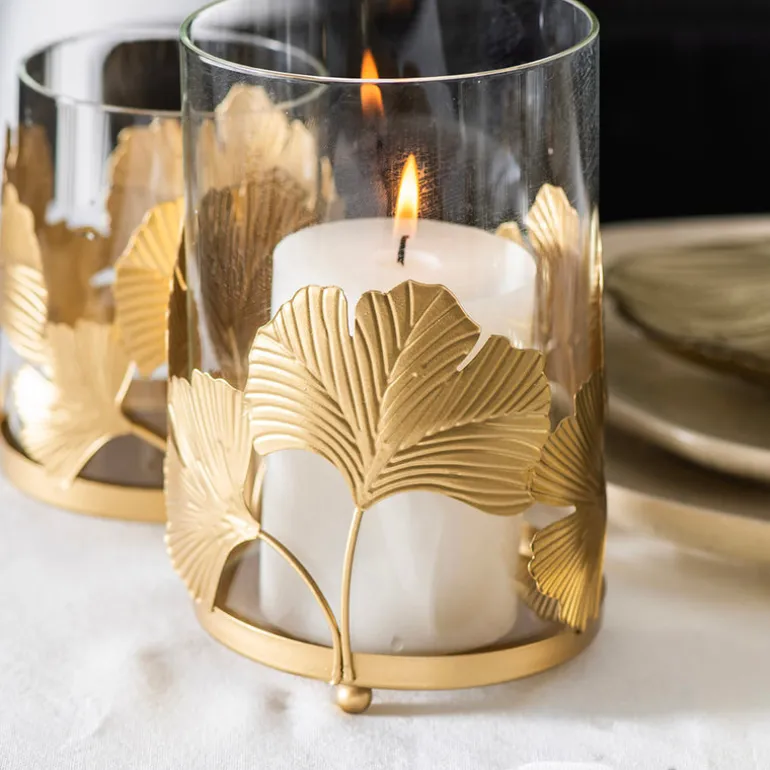 Ginkgo Gold Tealight Holder 13cm
