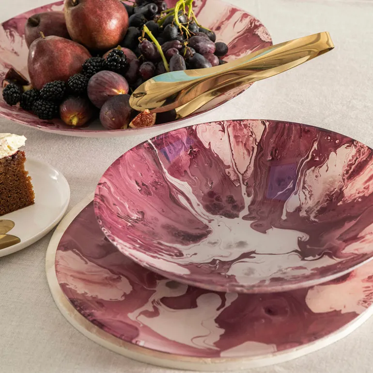 Glass Splash Bowl Wine & Pink 40cm
