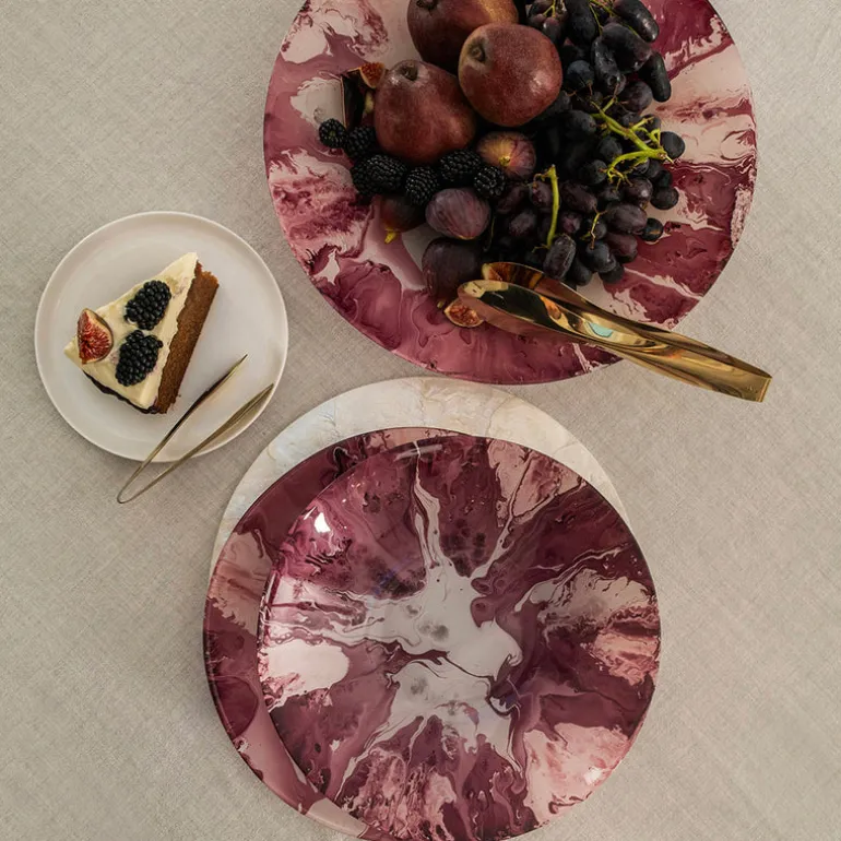 Glass Splash Bowl Wine & Pink 40cm