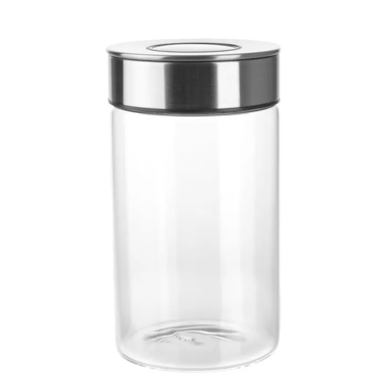 Glass Storage Jar with Stainless Steel Press Lid Medium