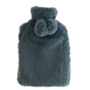 Hot Water Bottle with Faux Rabbit Fur Cover Blue Rain
