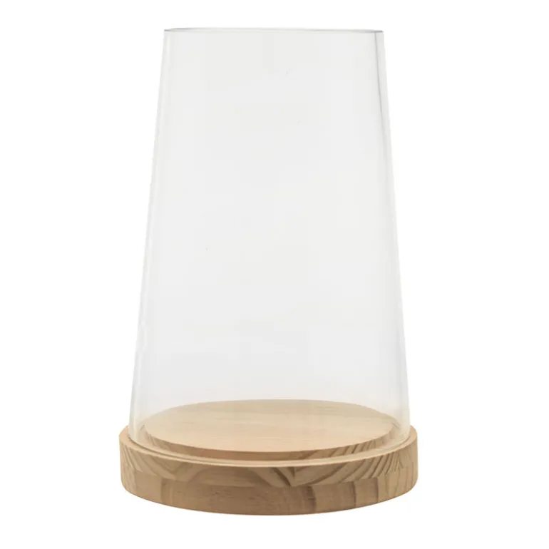Hurricane Glass on Wood Base