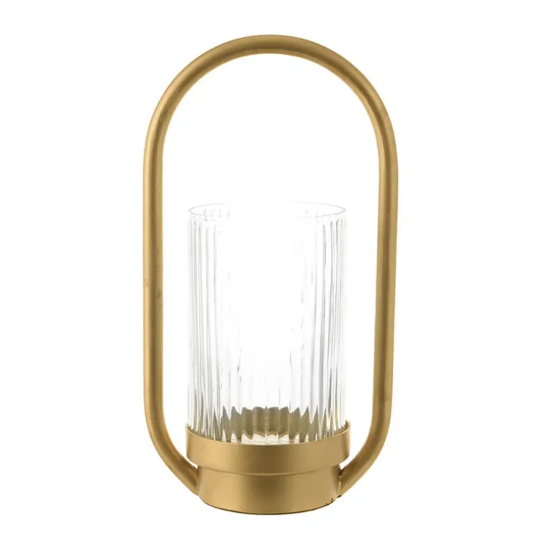 Hurricane Metal Oval/Ribbed Glass Gold 29cm